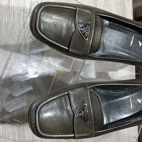 Prada distressed Grey Leather Loafers - Picture 2 of 11
